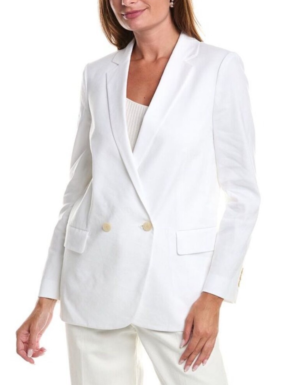 Theory Blazer Linen Boy Jacket Double Breasted Eco Crunch Wash in White